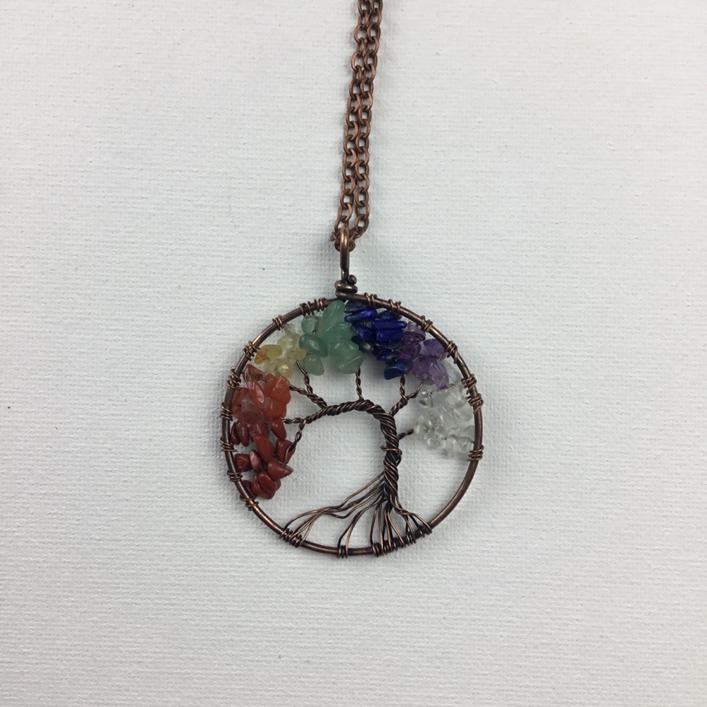 Tree of Life Gemstone 7 Chakra Crystal Necklace